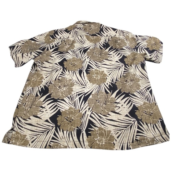Caribbean Men's Floral Silk Shirt Black and Brown, L - Picture 4 of 9